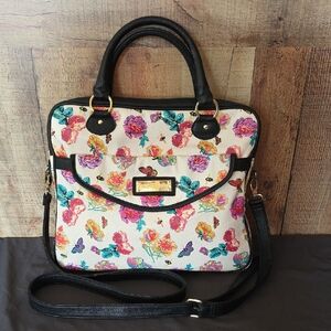 Betsey Johnson Floral Satchel with Black Trim